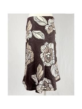 Vintage y2k Coconut Girl 100% Linen Brown Floral Skirt Small US 4 EU 34 H&M